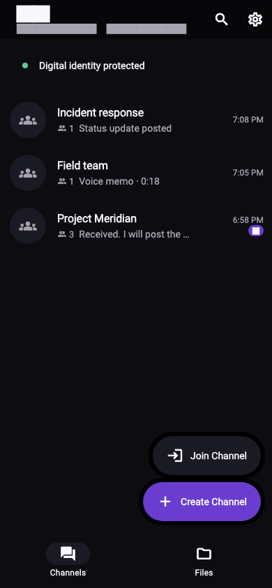 M2 Channel list with separate project and incident-response Channels