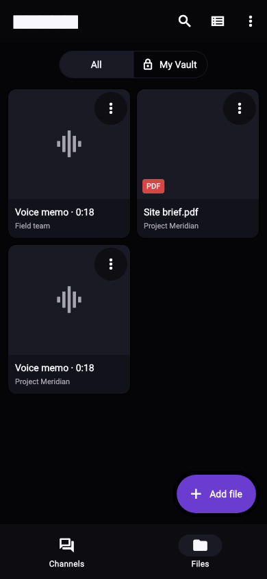 M2 Files view with voice notes and a PDF