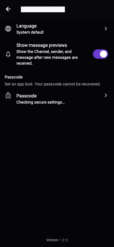 M2 settings for language, message previews, and passcode protection