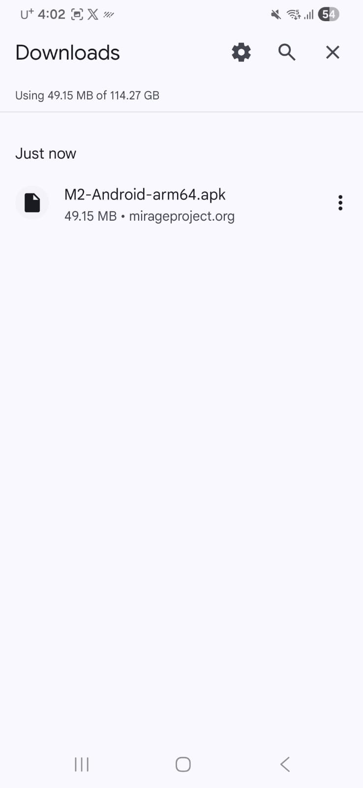 Android Downloads screen showing M2-Android-arm64.apk